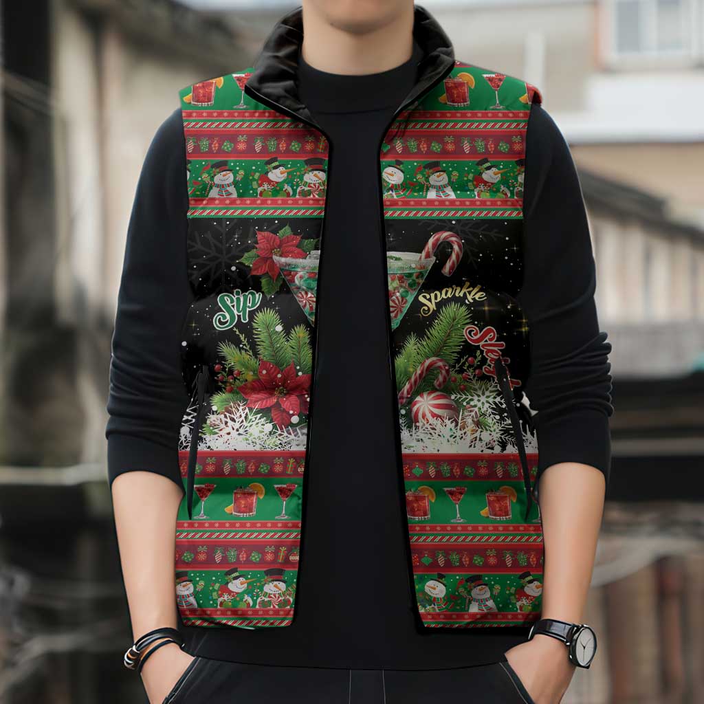 Sip Sparkle Sleigh Christmas Margarita Sleeveless Puffer Jacket Funny Christmas Spirit - Wonder Print Shop