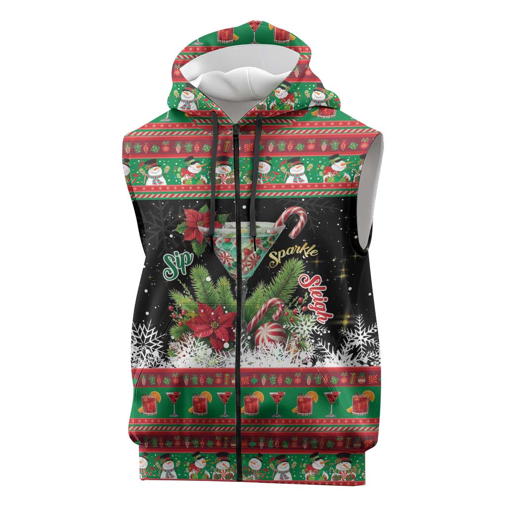 Sip Sparkle Sleigh Christmas Margarita Sleeveless Zip Hoodie Funny Christmas Spirit - Wonder Print Shop