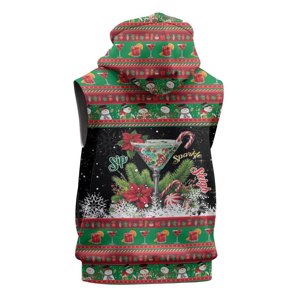 Sip Sparkle Sleigh Christmas Margarita Sleeveless Zip Hoodie Funny Christmas Spirit - Wonder Print Shop