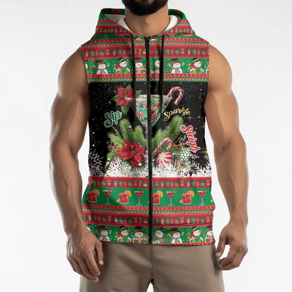 Sip Sparkle Sleigh Christmas Margarita Sleeveless Zip Hoodie Funny Christmas Spirit - Wonder Print Shop