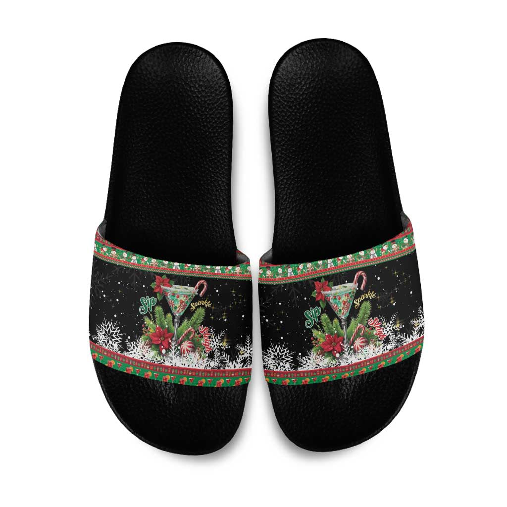 Sip Sparkle Sleigh Christmas Margarita Slide Sandals Funny Christmas Spirit - Wonder Print Shop