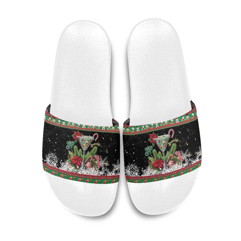 Sip Sparkle Sleigh Christmas Margarita Slide Sandals Funny Christmas Spirit - Wonder Print Shop