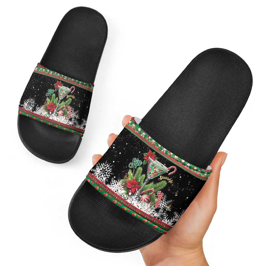 Sip Sparkle Sleigh Christmas Margarita Slide Sandals Funny Christmas Spirit - Wonder Print Shop