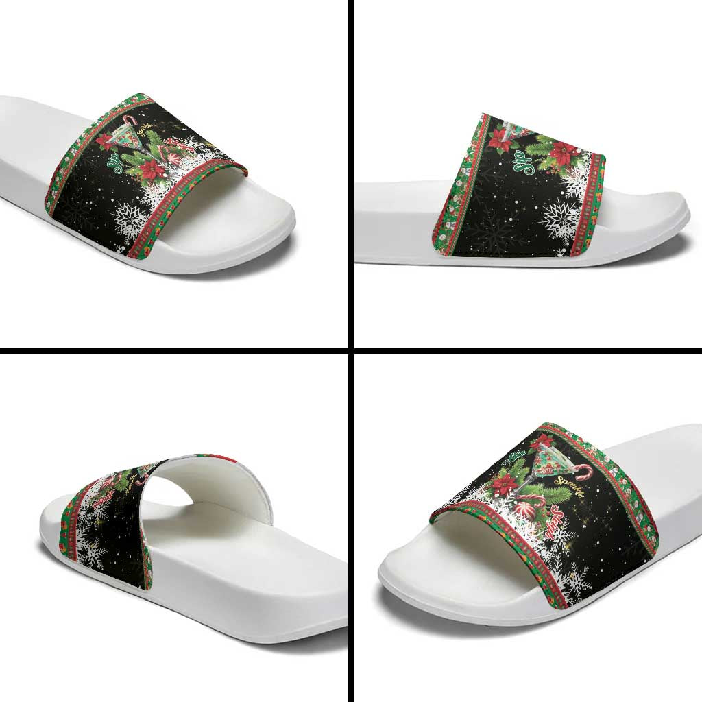 Sip Sparkle Sleigh Christmas Margarita Slide Sandals Funny Christmas Spirit - Wonder Print Shop