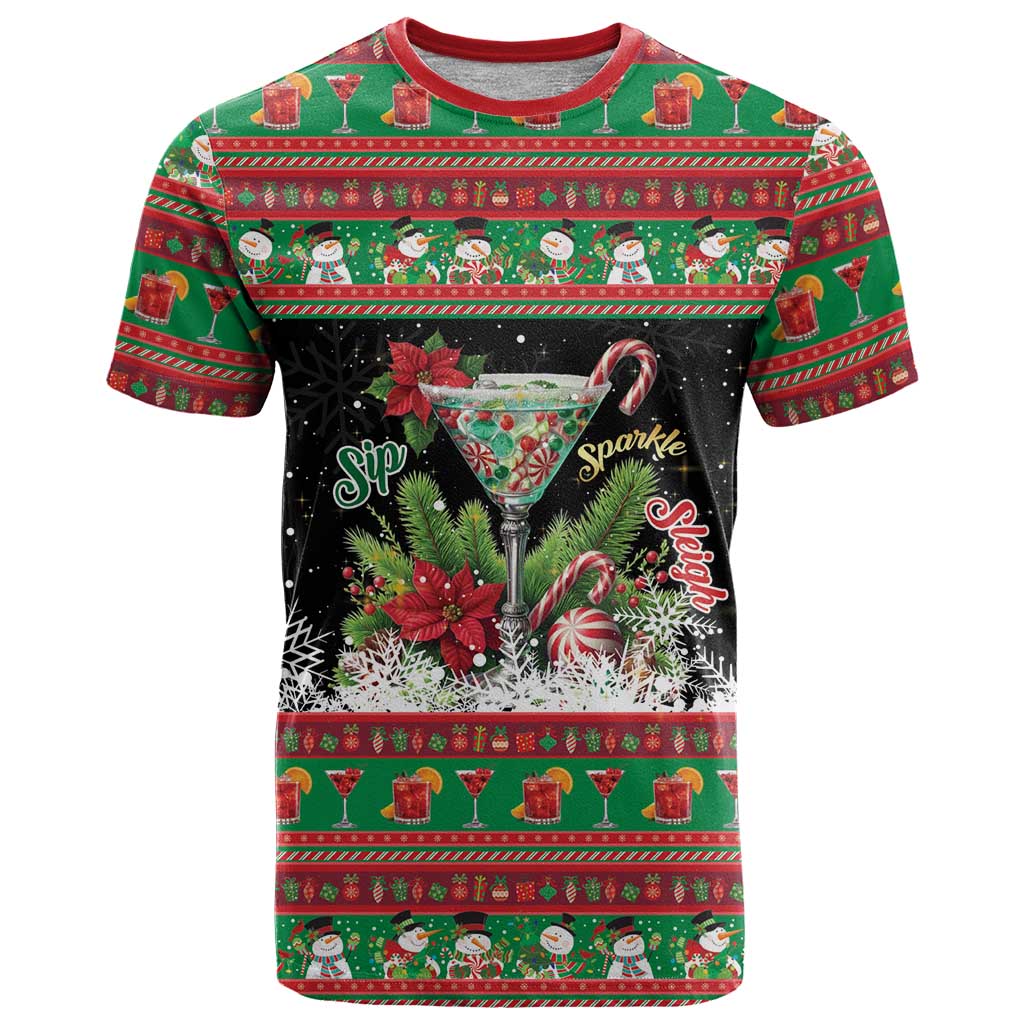 Sip Sparkle Sleigh Christmas Margarita T Shirt Funny Christmas Spirit - Wonder Print Shop