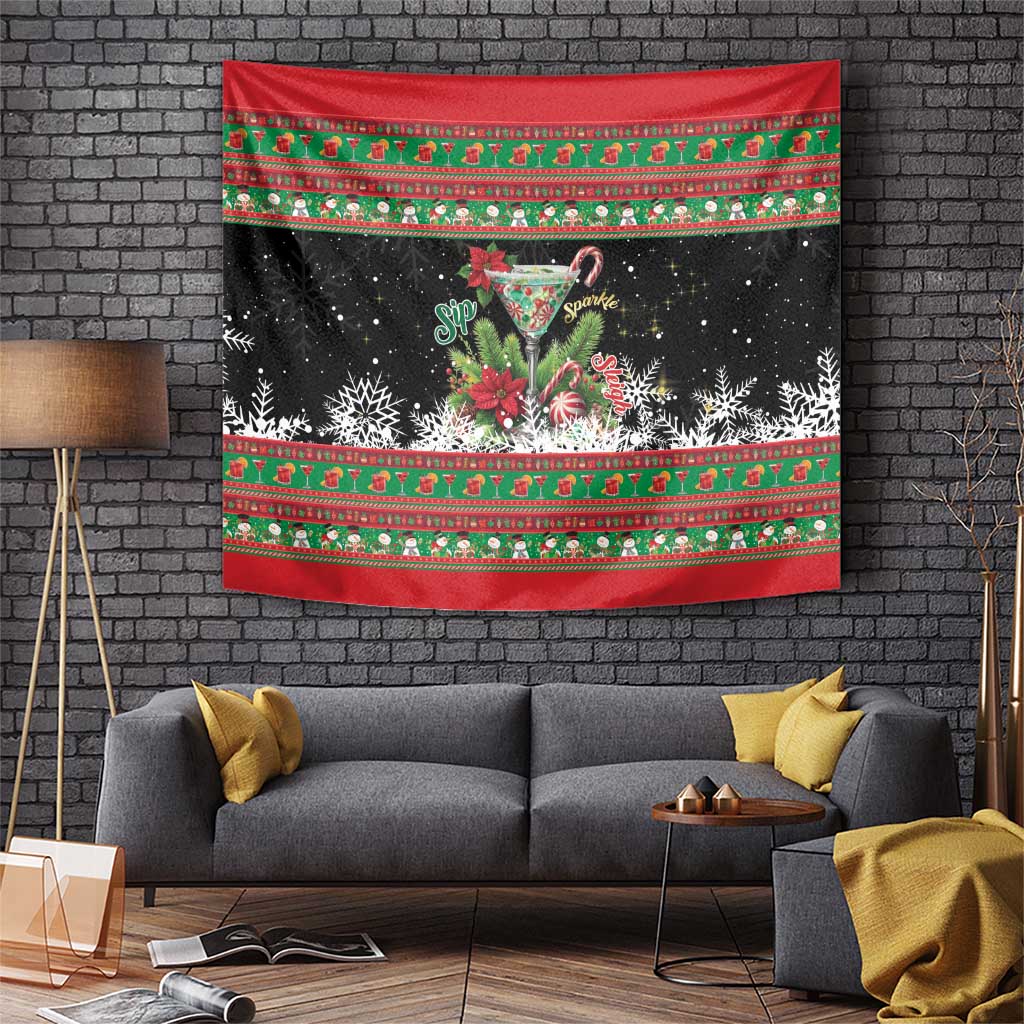 Sip Sparkle Sleigh Christmas Margarita Tapestry Funny Christmas Spirit - undefined
