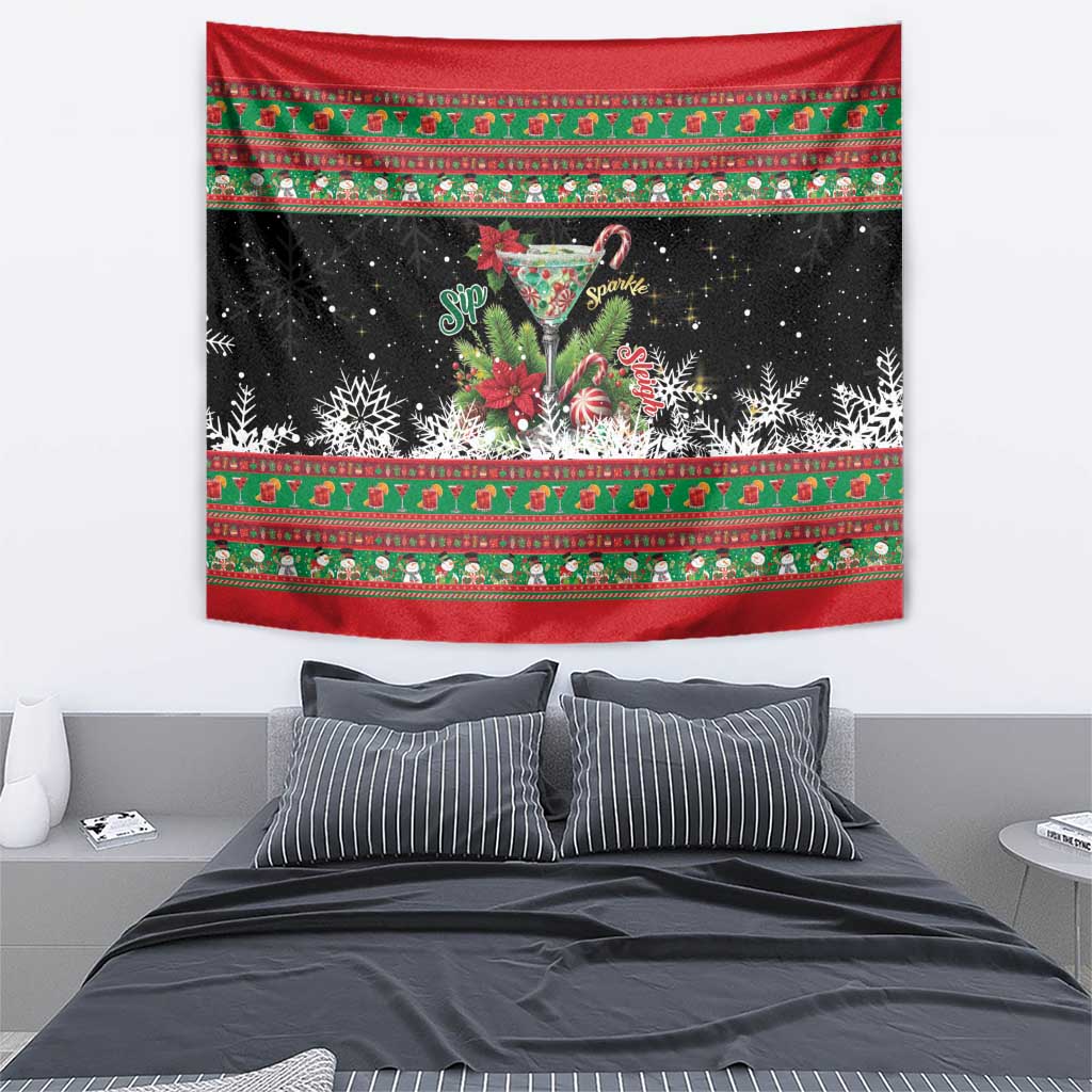 Sip Sparkle Sleigh Christmas Margarita Tapestry Funny Christmas Spirit - undefined