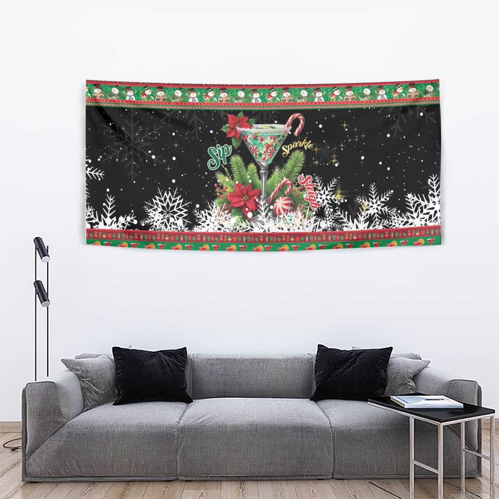 Sip Sparkle Sleigh Christmas Margarita Tapestry Funny Christmas Spirit - undefined