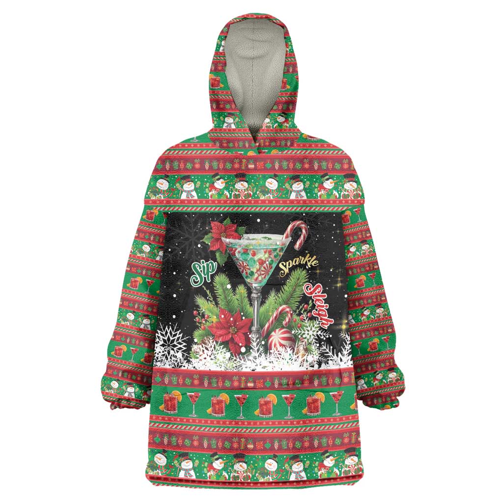 Sip Sparkle Sleigh Christmas Margarita Wearable Blanket Hoodie Funny Christmas Spirit - Wonder Print Shop