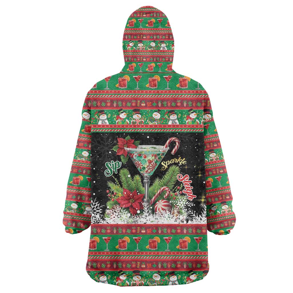 Sip Sparkle Sleigh Christmas Margarita Wearable Blanket Hoodie Funny Christmas Spirit - Wonder Print Shop