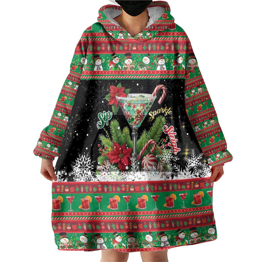 Sip Sparkle Sleigh Christmas Margarita Wearable Blanket Hoodie Funny Christmas Spirit - Wonder Print Shop