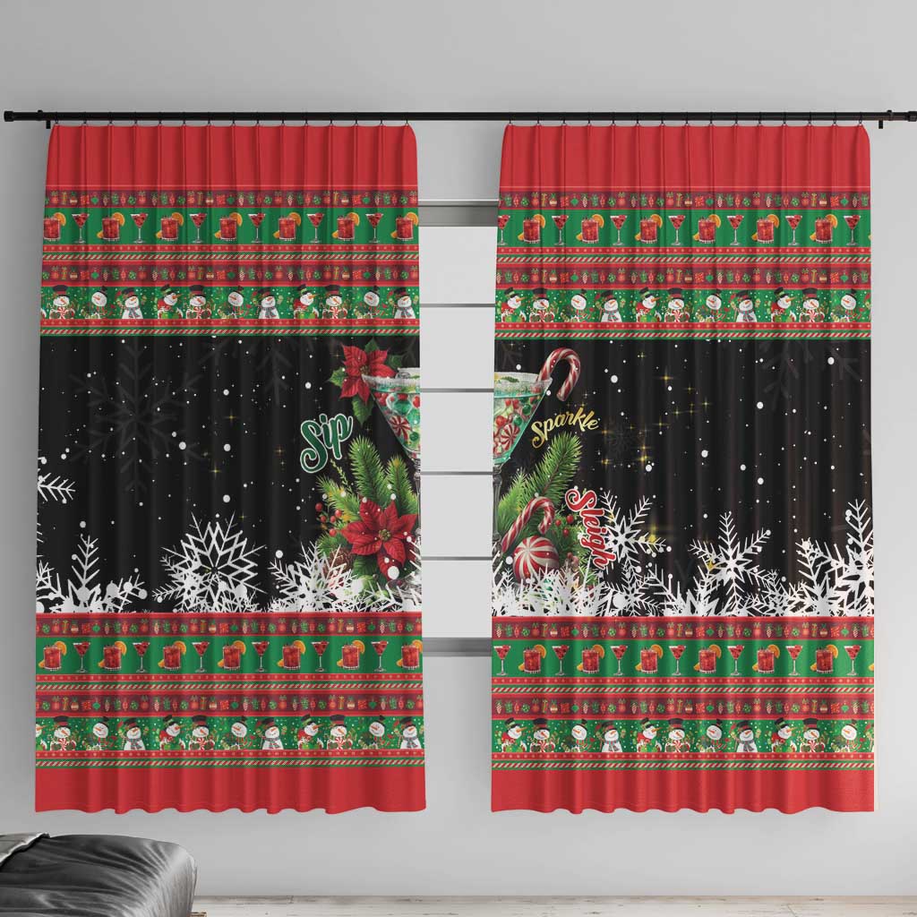 Sip Sparkle Sleigh Christmas Margarita Window Curtain Funny Christmas Spirit - Wonder Print Shop