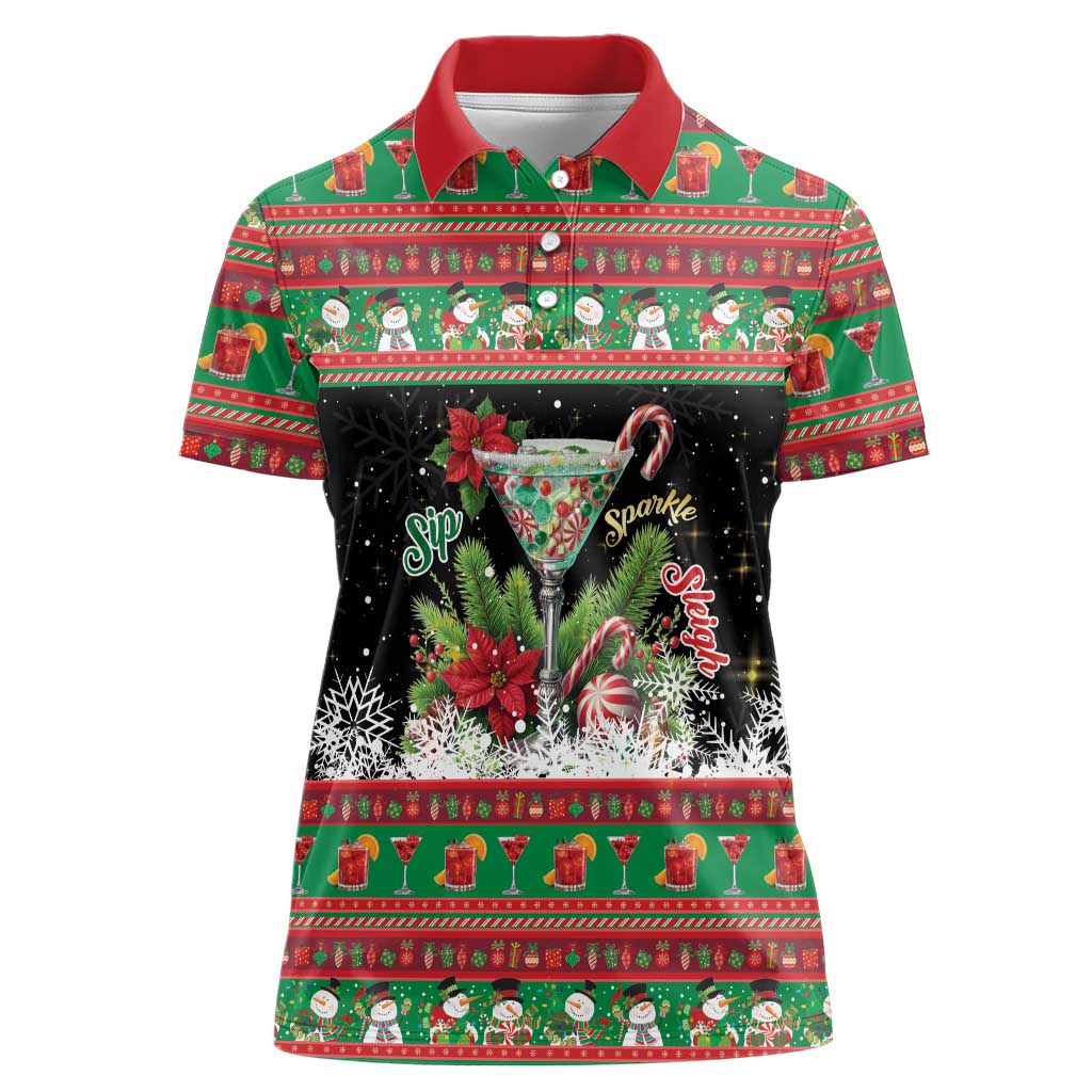 Sip Sparkle Sleigh Christmas Margarita Women Polo Shirt Funny Christmas Spirit - Wonder Print Shop