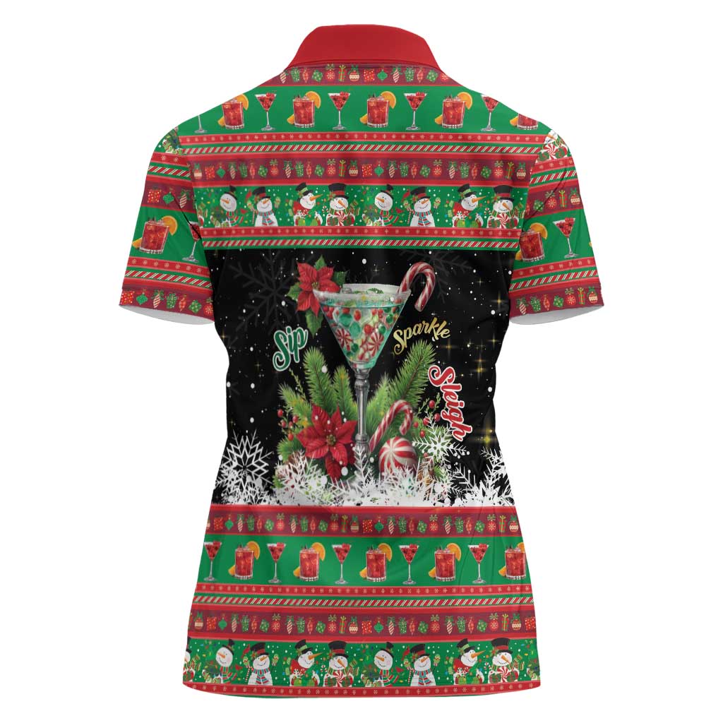 Sip Sparkle Sleigh Christmas Margarita Women Polo Shirt Funny Christmas Spirit - Wonder Print Shop