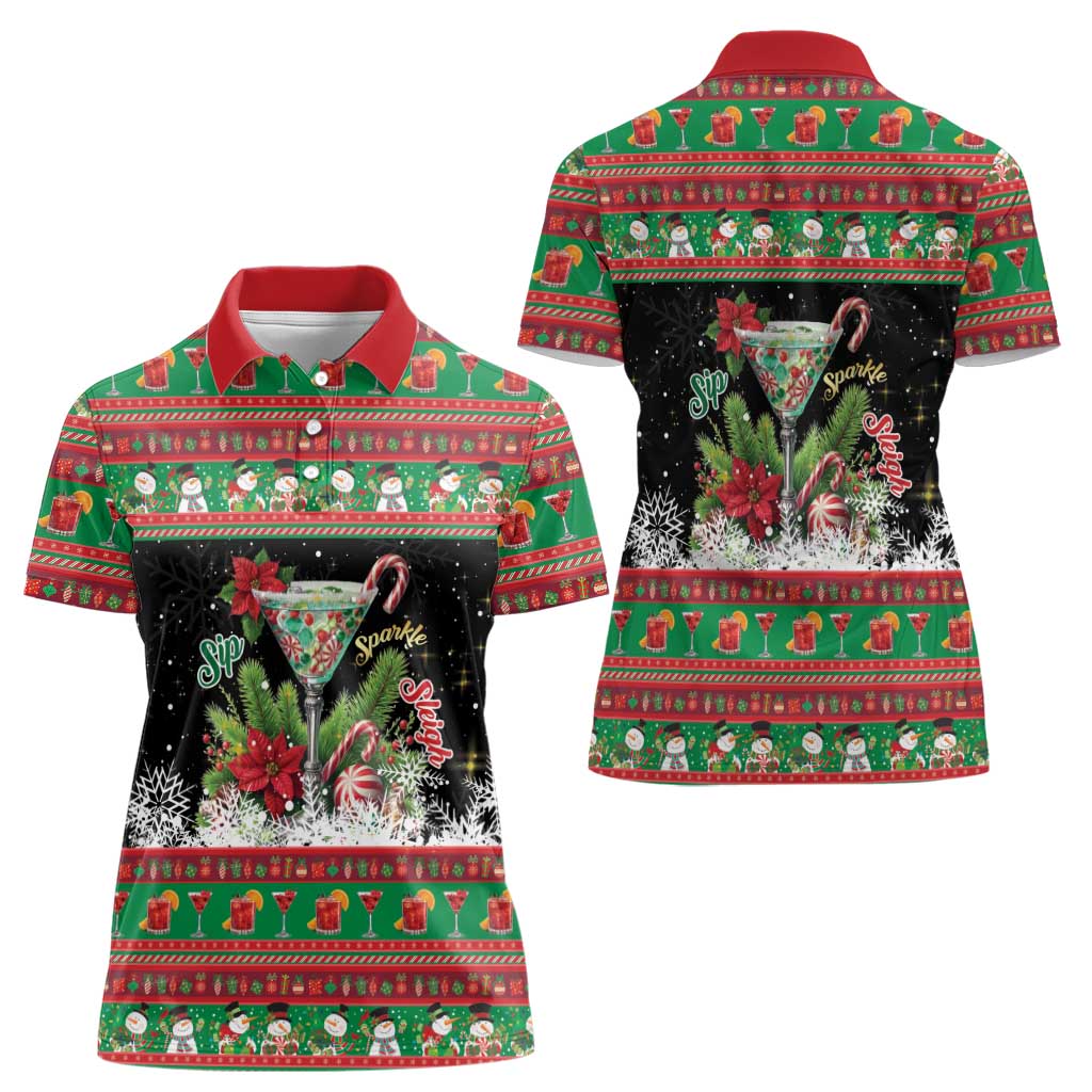 Sip Sparkle Sleigh Christmas Margarita Women Polo Shirt Funny Christmas Spirit - Wonder Print Shop