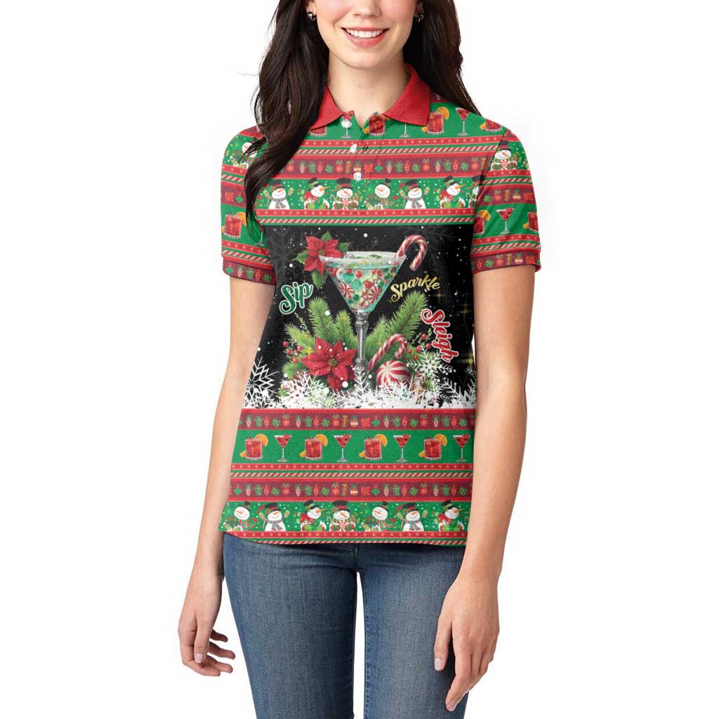 Sip Sparkle Sleigh Christmas Margarita Women Polo Shirt Funny Christmas Spirit - Wonder Print Shop