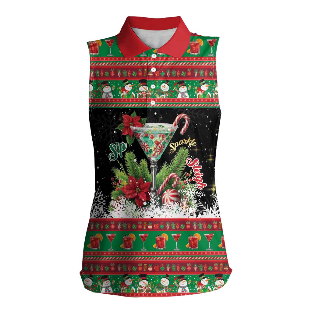 Sip Sparkle Sleigh Christmas Margarita Women Sleeveless Polo Shirt Funny Christmas Spirit - Wonder Print Shop