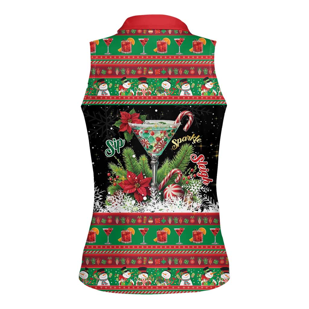 Sip Sparkle Sleigh Christmas Margarita Women Sleeveless Polo Shirt Funny Christmas Spirit - Wonder Print Shop