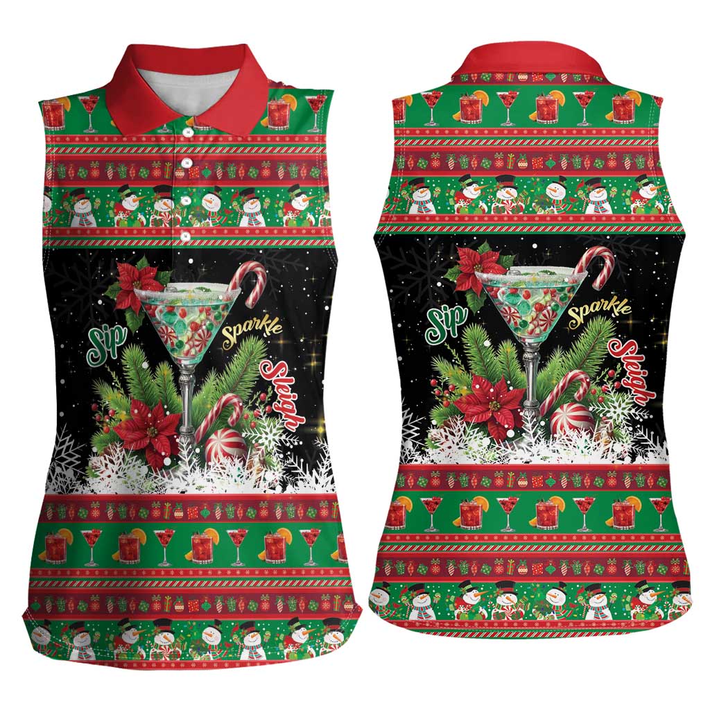 Sip Sparkle Sleigh Christmas Margarita Women Sleeveless Polo Shirt Funny Christmas Spirit - Wonder Print Shop
