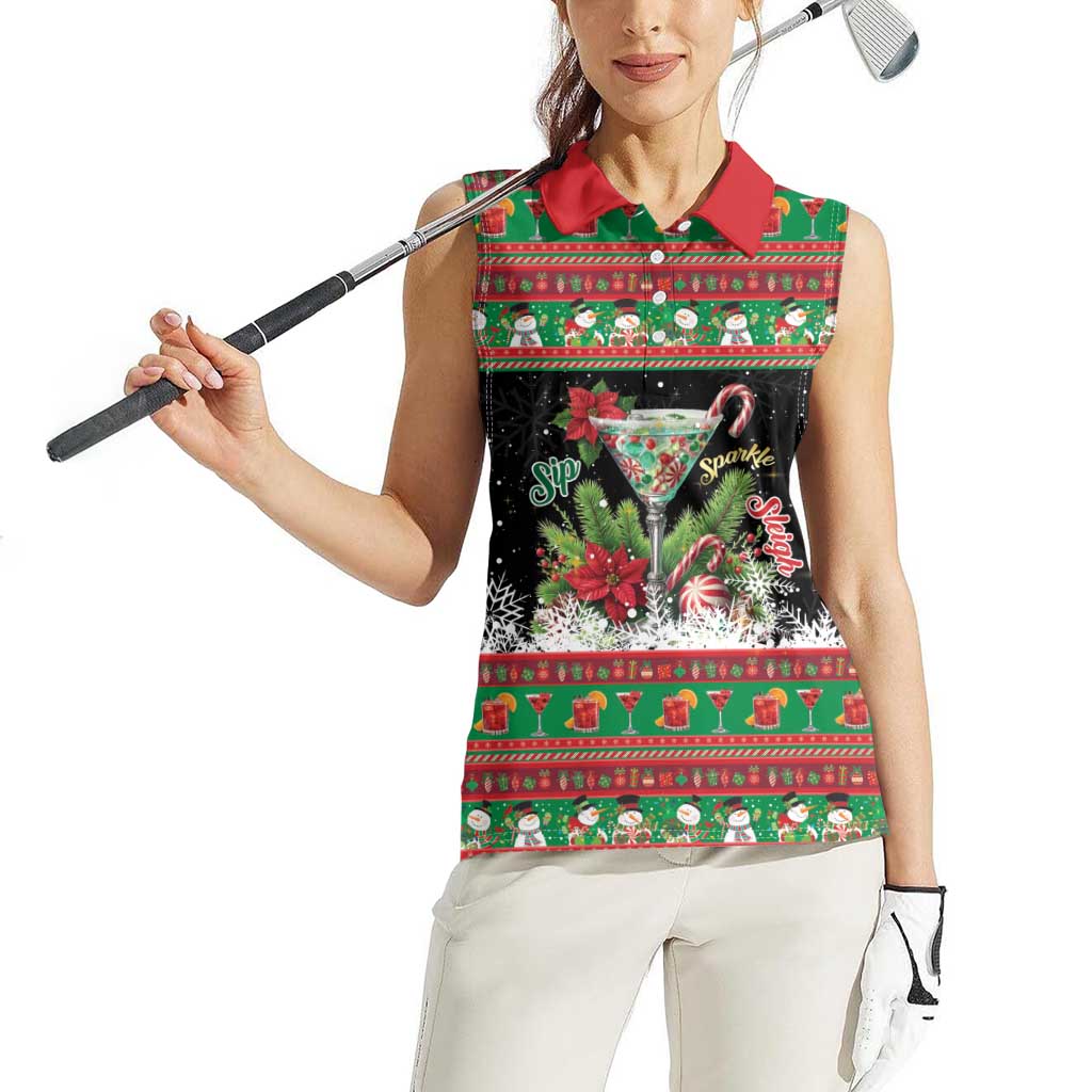 Sip Sparkle Sleigh Christmas Margarita Women Sleeveless Polo Shirt Funny Christmas Spirit - Wonder Print Shop