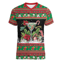 Sip Sparkle Sleigh Christmas Margarita Women V-Neck T-Shirt Funny Christmas Spirit - Wonder Print Shop
