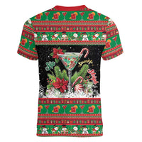 Sip Sparkle Sleigh Christmas Margarita Women V-Neck T-Shirt Funny Christmas Spirit - Wonder Print Shop