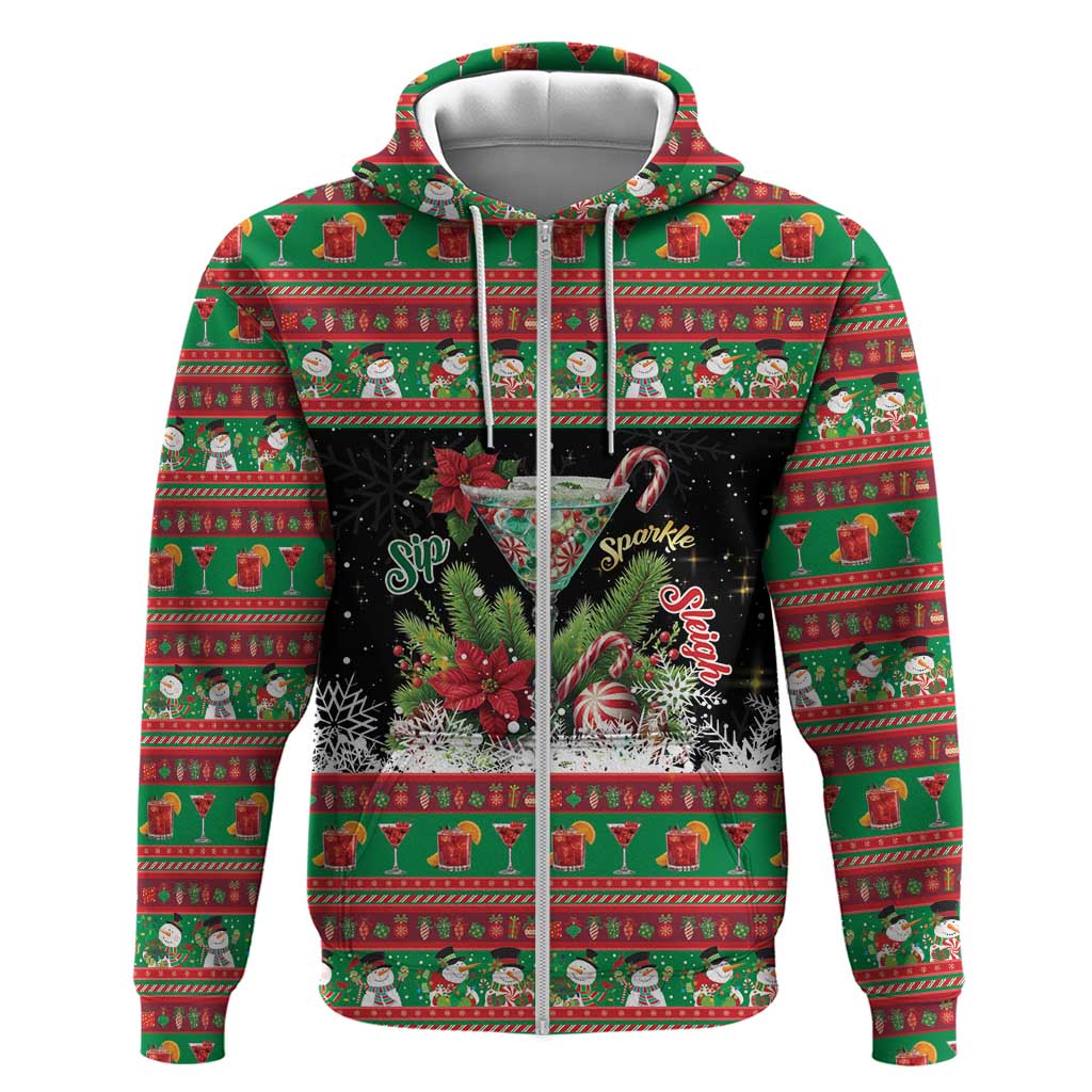 Sip Sparkle Sleigh Christmas Margarita Zip Hoodie Funny Christmas Spirit - Wonder Print Shop