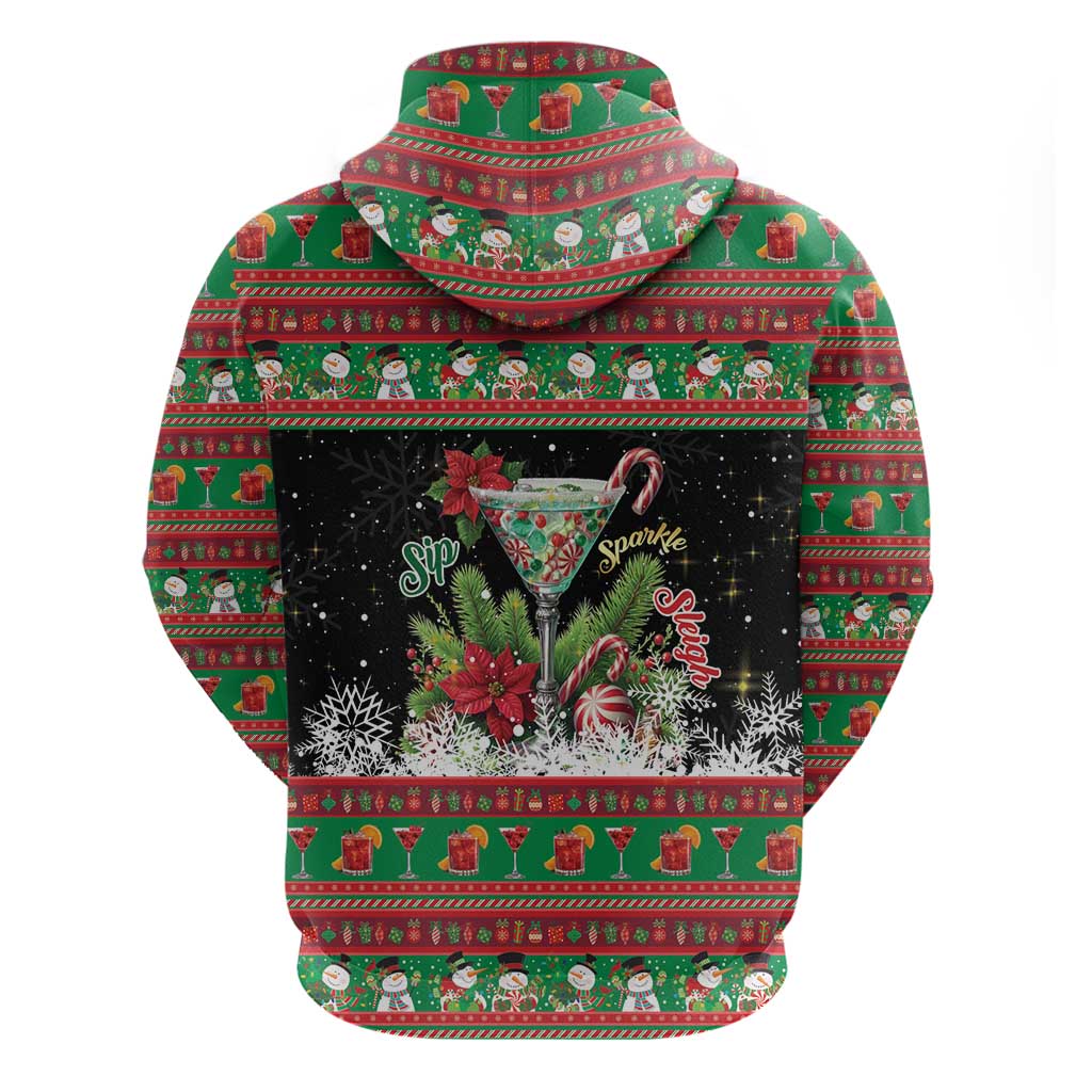 Sip Sparkle Sleigh Christmas Margarita Zip Hoodie Funny Christmas Spirit - Wonder Print Shop