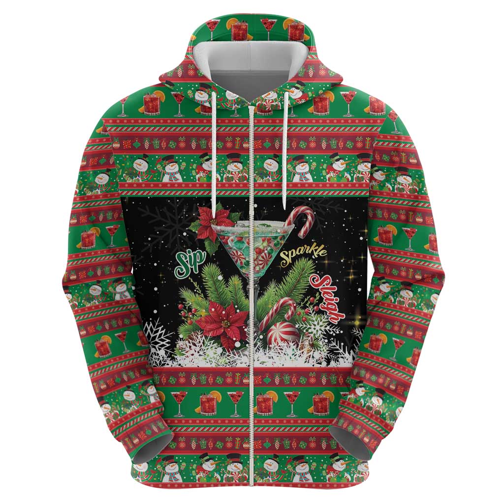 Sip Sparkle Sleigh Christmas Margarita Zip Hoodie Funny Christmas Spirit - Wonder Print Shop