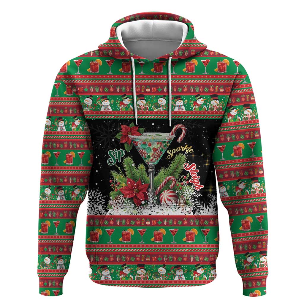 Sip Sparkle Sleigh Christmas Margarita Zip Hoodie Funny Christmas Spirit - Wonder Print Shop