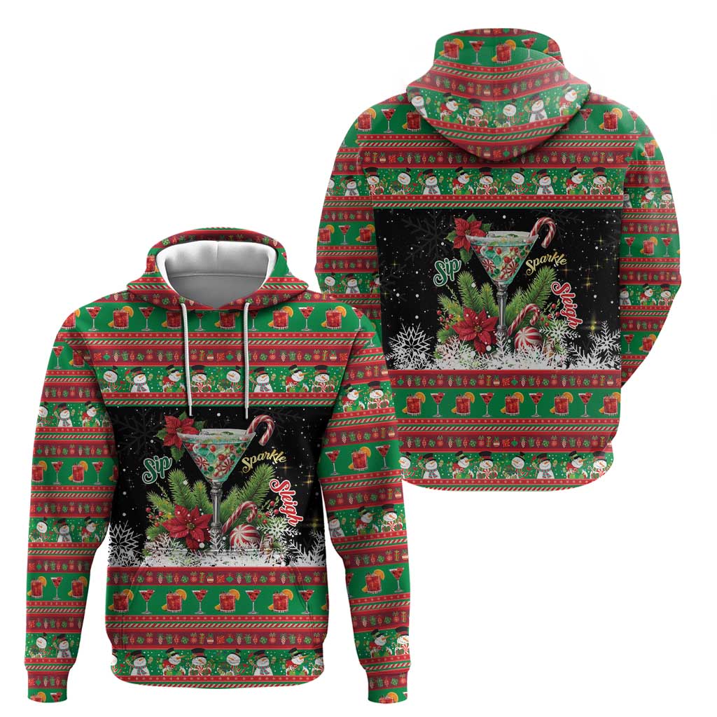 Sip Sparkle Sleigh Christmas Margarita Zip Hoodie Funny Christmas Spirit - Wonder Print Shop