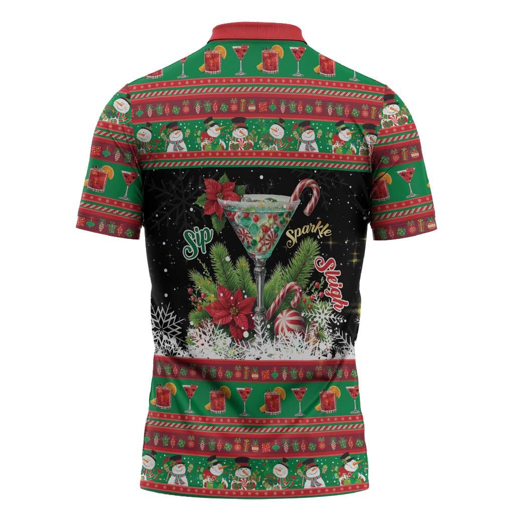 Sip Sparkle Sleigh Christmas Margarita Zipper Polo Shirt Funny Christmas Spirit - Wonder Print Shop