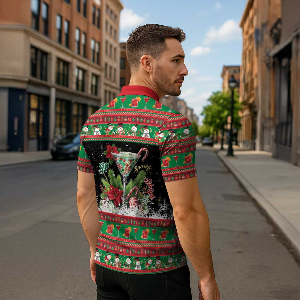 Sip Sparkle Sleigh Christmas Margarita Zipper Polo Shirt Funny Christmas Spirit - Wonder Print Shop