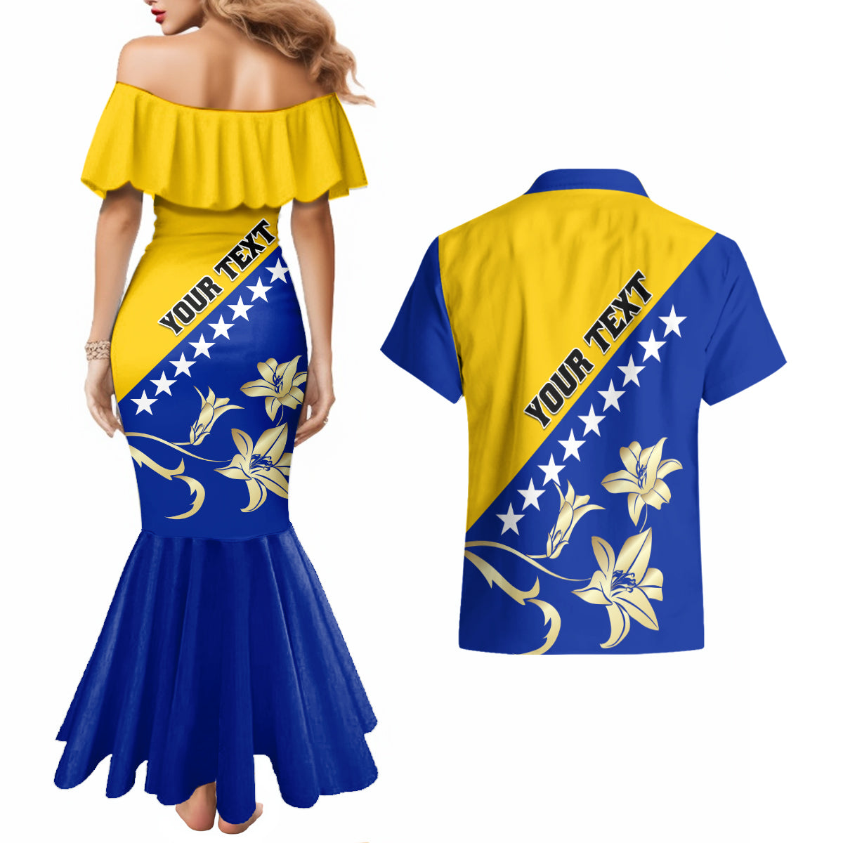 Bosnia and Herzegovina Independence Day Couples Matching Mermaid Dress and Hawaiian Shirt Bosna i Hercegovina Lily - Wonder Print Shop