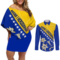 Bosnia and Herzegovina Independence Day Couples Matching Off Shoulder Short Dress and Long Sleeve Button Shirt Bosna i Hercegovina Lily - Wonder Print Shop