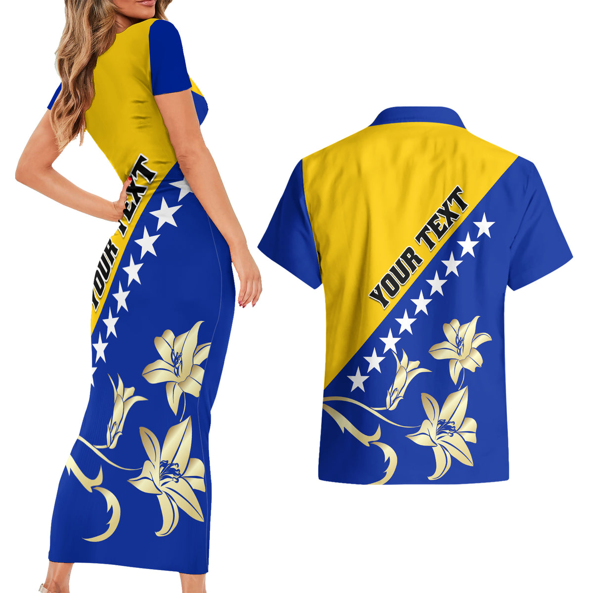 Bosnia and Herzegovina Independence Day Couples Matching Short Sleeve Bodycon Dress and Hawaiian Shirt Bosna i Hercegovina Lily - Wonder Print Shop