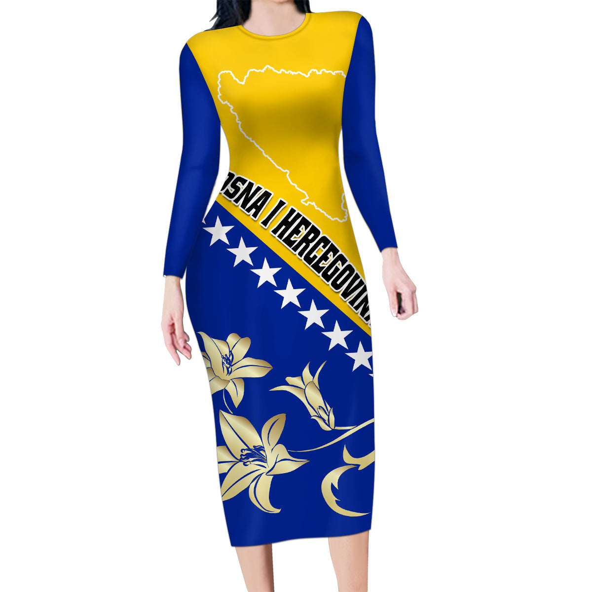 Bosnia and Herzegovina Independence Day Family Matching Long Sleeve Bodycon Dress and Hawaiian Shirt Bosna i Hercegovina Lily - Wonder Print Shop