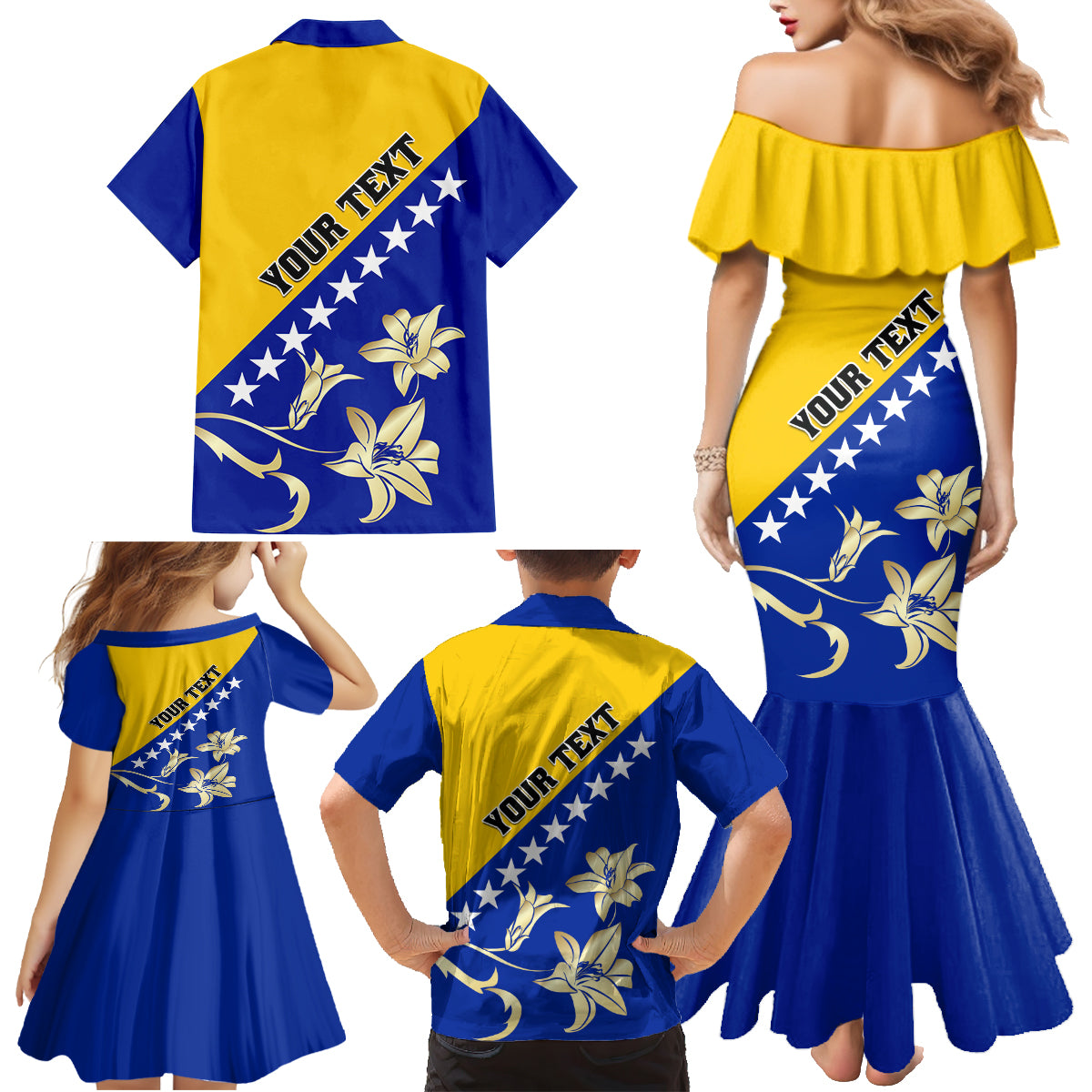 Bosnia and Herzegovina Independence Day Family Matching Mermaid Dress and Hawaiian Shirt Bosna i Hercegovina Lily - Wonder Print Shop