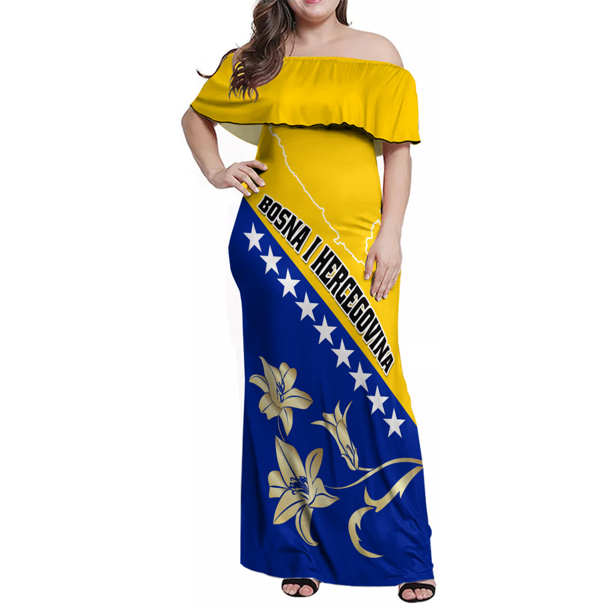 Bosnia and Herzegovina Independence Day Family Matching Off Shoulder Maxi Dress and Hawaiian Shirt Bosna i Hercegovina Lily - Wonder Print Shop