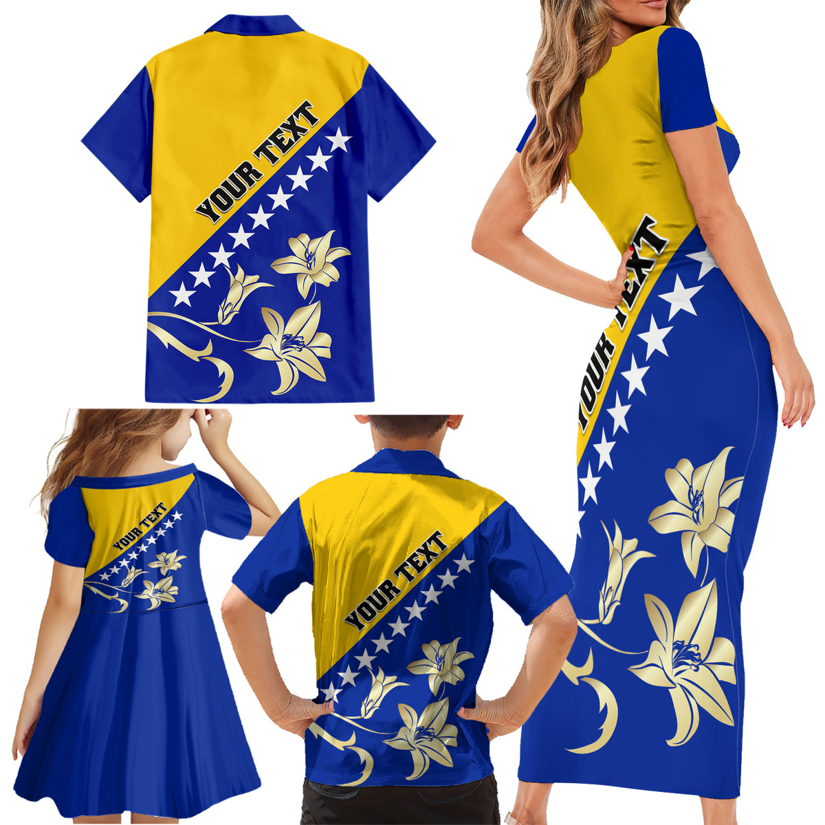 Bosnia and Herzegovina Independence Day Family Matching Short Sleeve Bodycon Dress and Hawaiian Shirt Bosna i Hercegovina Lily - Wonder Print Shop
