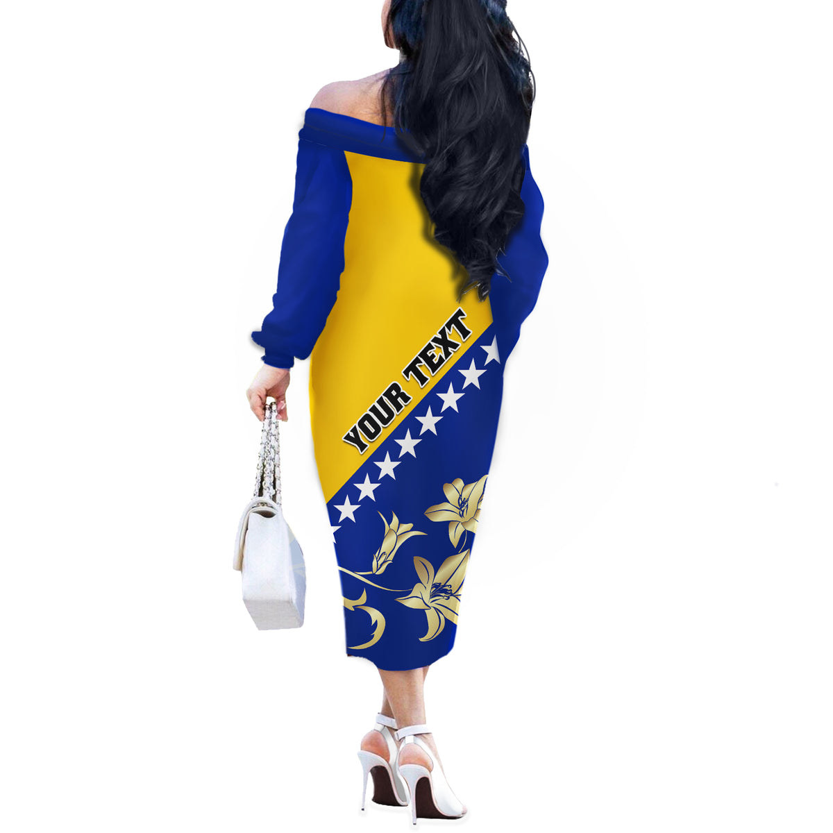 Bosnia and Herzegovina Independence Day Off The Shoulder Long Sleeve Dress Bosna i Hercegovina Lily - Wonder Print Shop