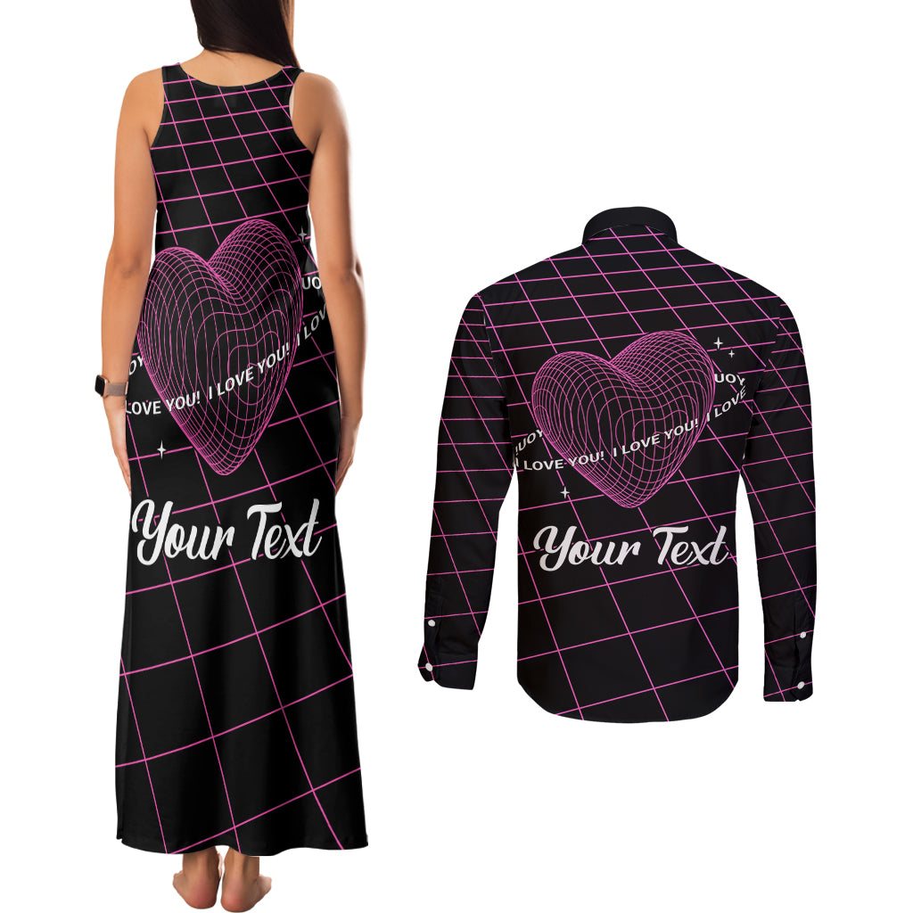 All You Need is Love Valentine Day Couples Matching Tank Maxi Dress and Long Sleeve Button Shirt Geometry Wireframe Style - Wonder Print Shop