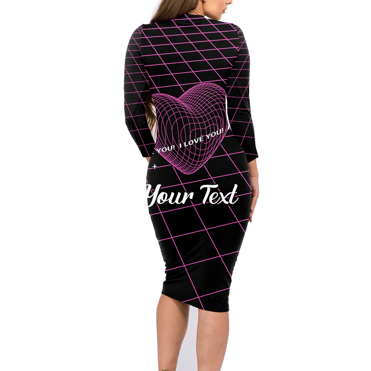 All You Need is Love Valentine Day Family Matching Long Sleeve Bodycon Dress and Hawaiian Shirt Geometry Wireframe Style - Wonder Print Shop