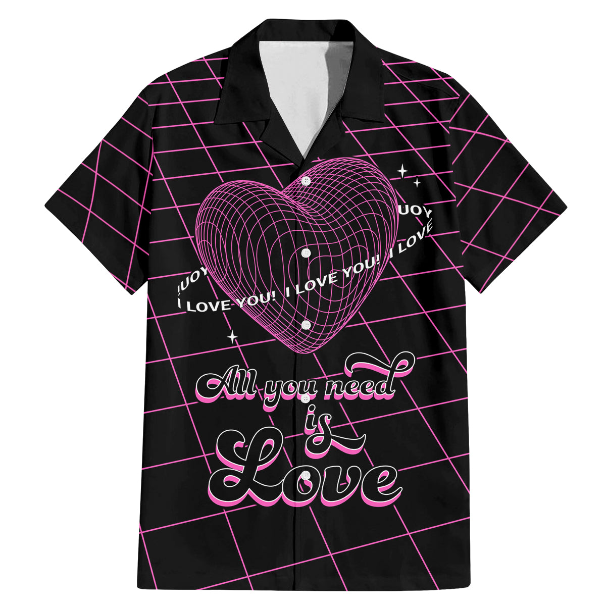 All You Need is Love Valentine Day Family Matching Mermaid Dress and Hawaiian Shirt Geometry Wireframe Style - Wonder Print Shop