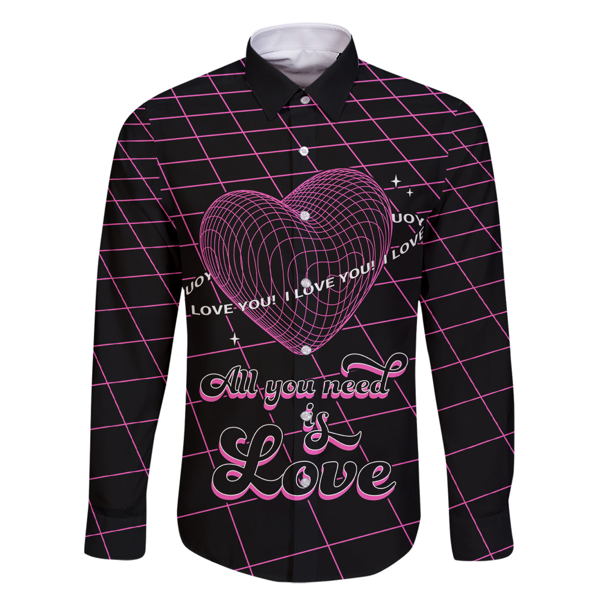 All You Need is Love Valentine Day Family Matching Mermaid Dress and Hawaiian Shirt Geometry Wireframe Style - Wonder Print Shop