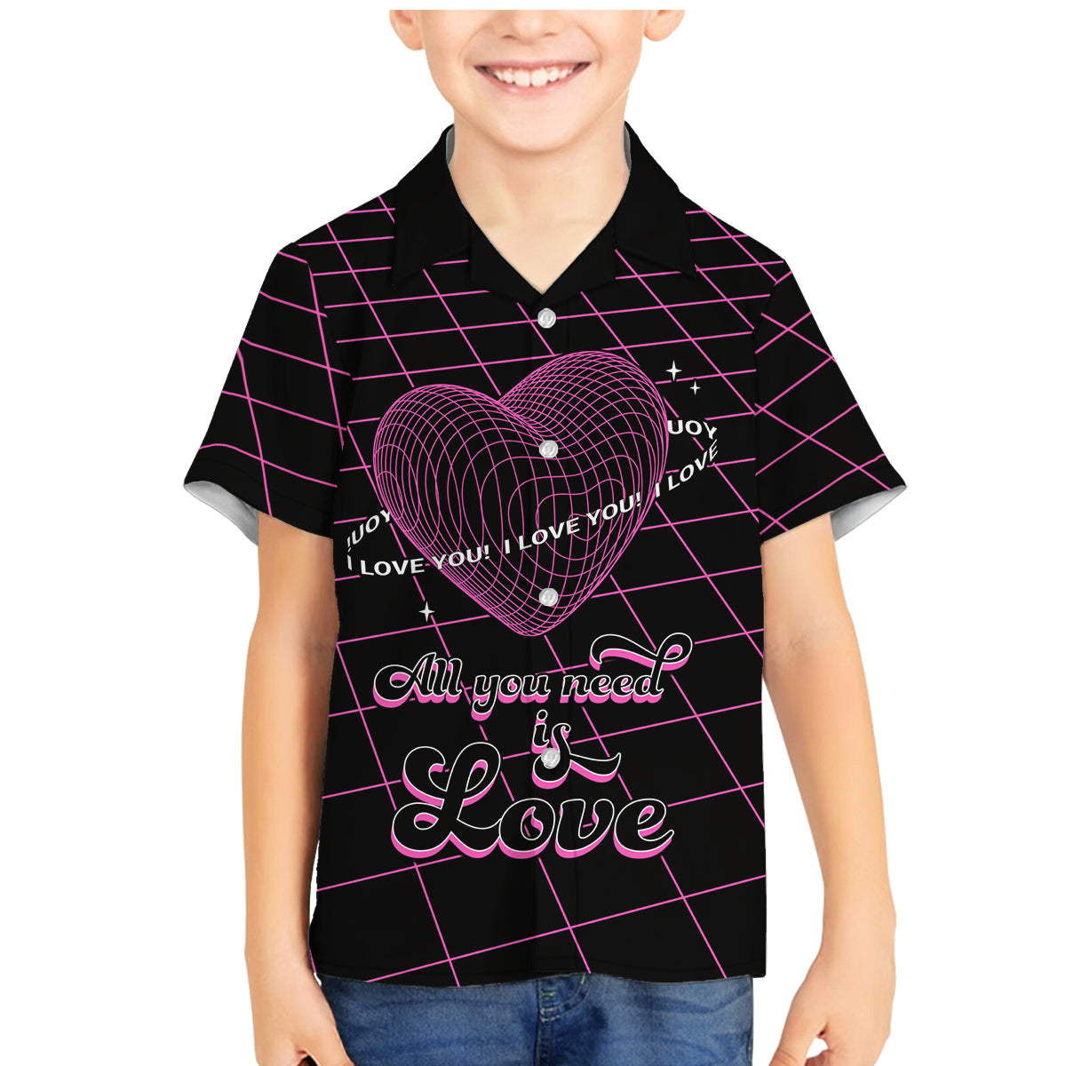 All You Need is Love Valentine Day Family Matching Mermaid Dress and Hawaiian Shirt Geometry Wireframe Style - Wonder Print Shop