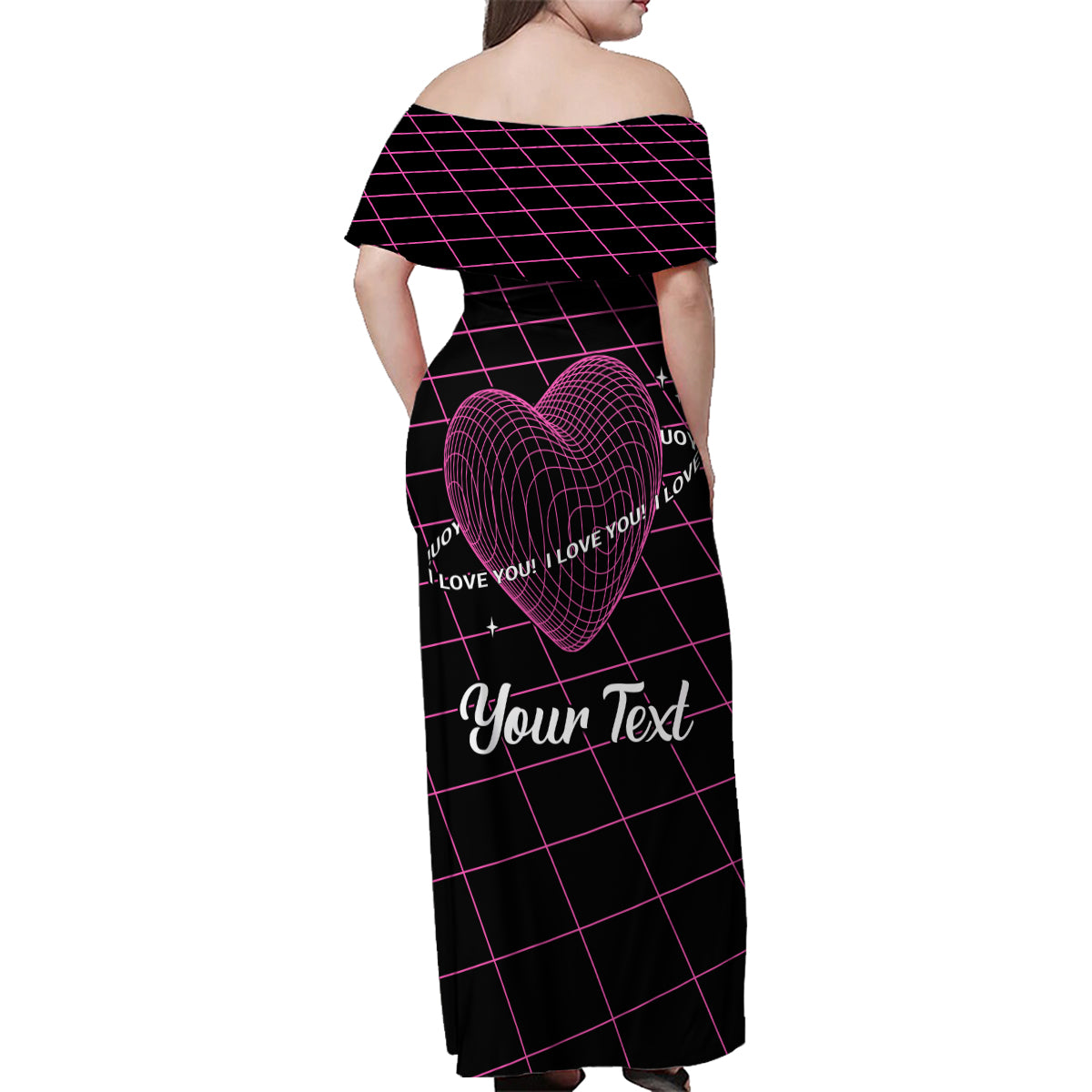 All You Need is Love Valentine Day Family Matching Off Shoulder Maxi Dress and Hawaiian Shirt Geometry Wireframe Style - Wonder Print Shop