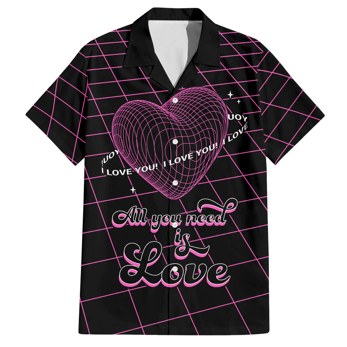All You Need is Love Valentine Day Family Matching Short Sleeve Bodycon Dress and Hawaiian Shirt Geometry Wireframe Style - Wonder Print Shop