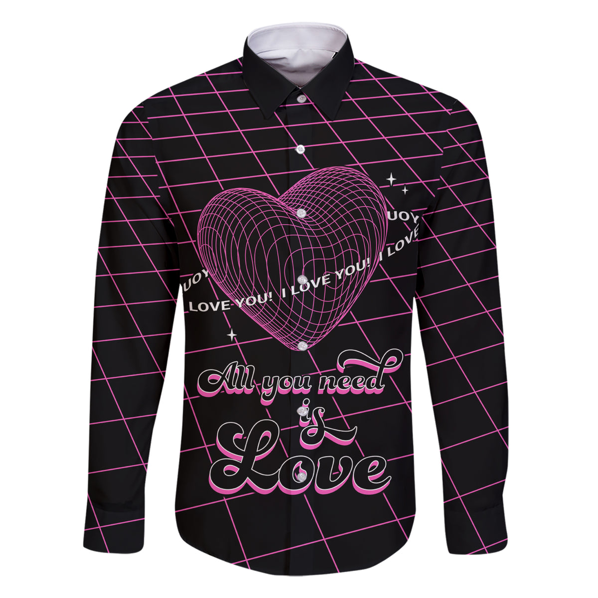All You Need is Love Valentine Day Family Matching Short Sleeve Bodycon Dress and Hawaiian Shirt Geometry Wireframe Style - Wonder Print Shop
