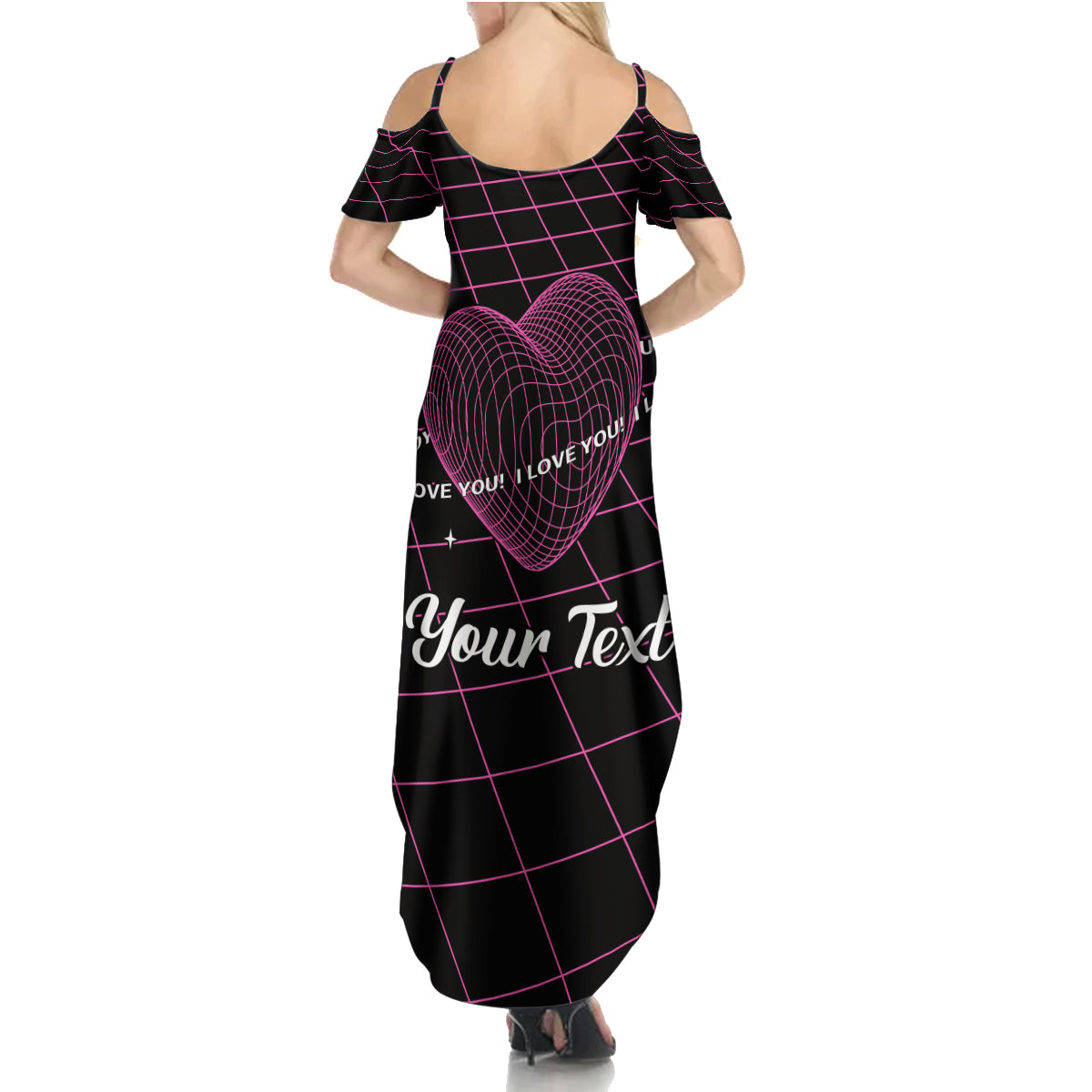 All You Need is Love Valentine Day Family Matching Summer Maxi Dress and Hawaiian Shirt Geometry Wireframe Style - Wonder Print Shop